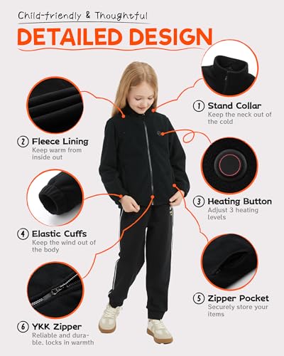 Image of HEWINZE Kids Heated Jacket,Fleece Jacket for Kids, Electric Heating Warming Jacket with 5V Battery Pack.