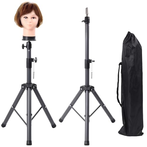 Superhairpieces Sturdy and Adjustable Wig Stand Tripod, Foldable Tripod Metal Mannequin Head Stands - Perfect for Wig Storage, Styling, Hairdressing Training and Display (Grey) by Superhairpieces - Used condition - CA$38.68