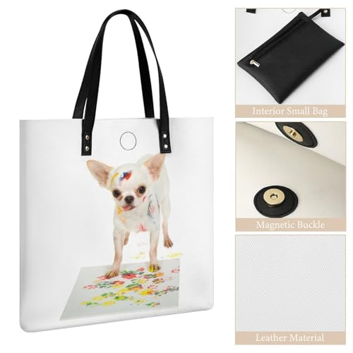Sac à main shopper chien blanc : le grand sac de voyage contre le manque de place