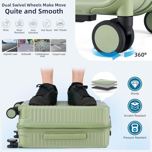 HanTrip 28 Inch Luggage Hard Shell Suitcases, Expandable Travel Checked Luggage 28 Inch, Large Check In Luggage with Spinner Wheels Cup Holder Charger Built in Lightweight Suitcase, Bamboo Green — view 6
