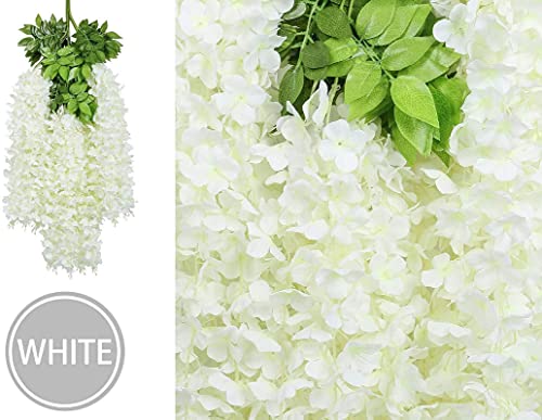 Image of Silk, Plastic Artificial Hanging Wisteria Flower Vine, White - Pack of 6