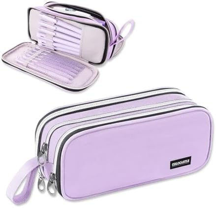 COLOCASTLE Federmäppchen Mäppchen Federmappe groß mit 3 Fächern Federtasche Mädchen Jungen Teenager Pencil Case Schlamppermäppchen für Schule Büro (Lila)