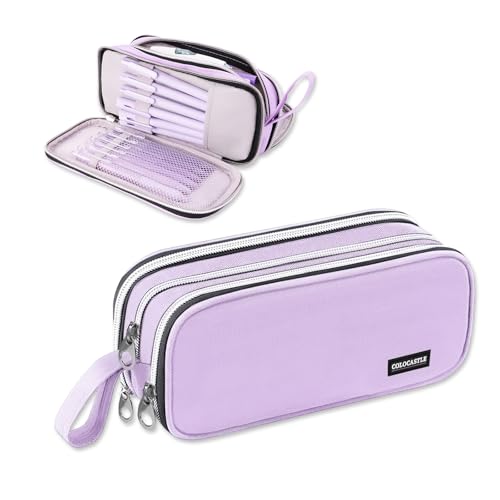 COLOCASTLE Trousse Scolaire, Sac à Crayons de Grande Capacité avec 3 Compartiments, Violet