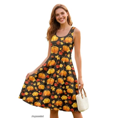 Image of Women Stylish Tank Dresses Sleeveless Round Neck Midi Casual Dress with Pocket for Summer