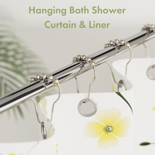 Amazer Shower Curtain Hooks, Decorative Rust Proof Stainless Steel Shower Curtain Hooks for Bathroom Shower Rods Set of 12, Polished Nickel - 1