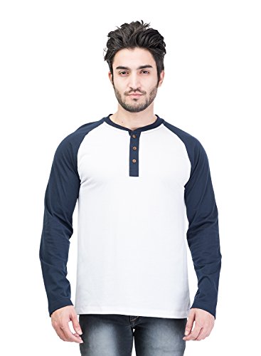 Image of Kalt Men's Dual Colour Full Sleeves Henley Neck Cotton Blend T-Shirt
