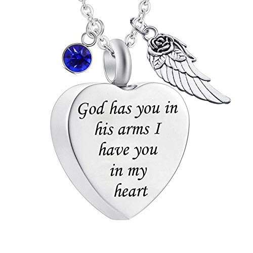 God has You in his arms with Angel Wing Charm Cremation Ashes Jewelry