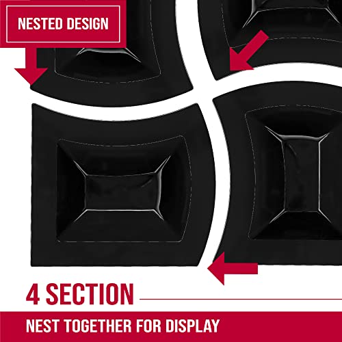 Plasticpro 4 Part Plastic Serving Platter Modern Divided 4 Sections Decorative Dish Disposable For Parties, For Snacks Appetizers Nuts Candy, 1 Set Of 4, Black #TOP4