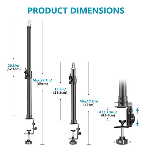 Neewer Mesa Soporte de Luz Clip Soporte con Tornillo de 1/4 Pulgada para Anillo Luz y luz LED Aleación de Aluminio Ajustable 12,5-20,6 Pulgadas / 32-52cm para Maquillaje Grabación Video y Fotografía