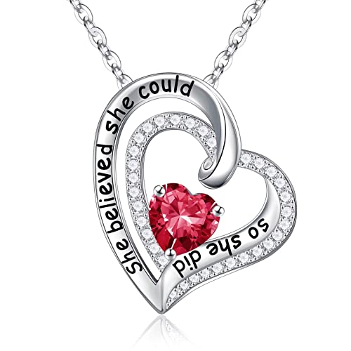 Iefil July Birthstone Ruby Necklace, 925 Sterling Silver Birthstone Jewelry Red Necklaces Inspirational Gifts For Women Graduation Gifts For Her Daughter Granddaughter Niece Girls #TOP12