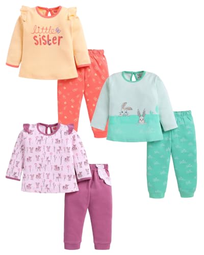 Image of LuvLap Baby Girls Regular Fit 100% Cotton Half Sleeves Girls Top CoSet Pack of 3