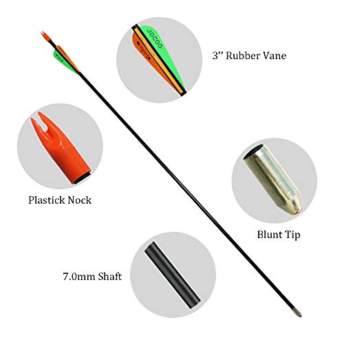 Jocoo 28 Inch Fiberglass Arrows, Archery Practice Target Training Arrows with Safe Blunt Tips for Youth or Beginners on Recurve Bow Long Bow - Thumbnail 3
