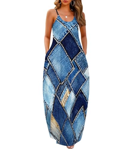 Image of Wolddress Womens Maxi Dress with Pockets 2026 Casual Strap Plus Size Loose Plain Long Office Summer Beach Travel Dresses S-5X