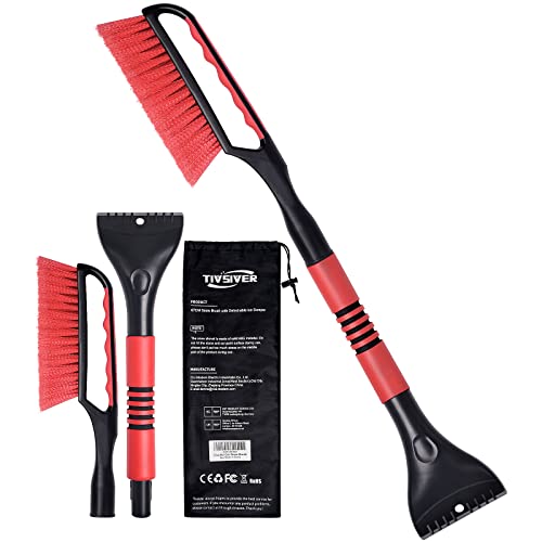 TivsiVer 2-in-1 Eiskratzer Auto mit Besen, 27 Inch Schneebesen Auto mit komfortablem Schaumstoffgriff Kratzfreie Eiskratzer für PKW, LKW und SUVs