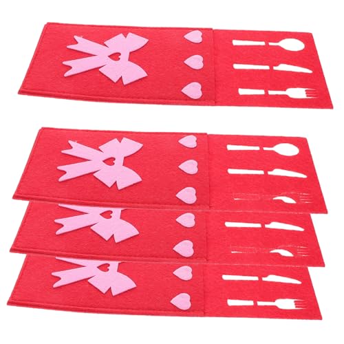 iplusmile 4 Piezas cuberteria bolsa de utensilios de boda titular de cubiertos bolsas de cubiertos estuche para cubiertos porta cubiertos para boda mesa de navidad tela no tejida rojo