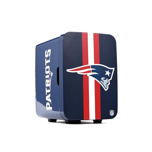 Image of Ukonic NFL New England Patriots 15-Can Mini Fridge 10L - AC /DC Powered, Official Team Colors & Logo, Portable Cooler for Tailgates, Home, Office, or Car