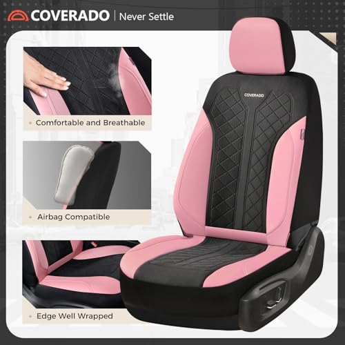 Image of Coverado Car Seat Covers 2-Pack, Luxury Front Seat Covers, Automotive Car Seat Protectors, Pink Driver Seat Covers Universal Fit for SUVs, Trucks, Sedans