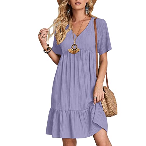 Sundresses For Women 2023 Casual Floral Printed Camisole Dress Womens Summer Casual Tshirt Dresses Hide Belly Blousons Midi Knee Length Dress With Pockets Womens Dresses #TOP1