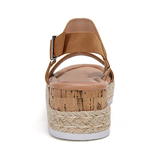 LAICIGO Women’s Open Toe Wedge Platform Espadrilles Ankle Strap Buckle Faux Leather Cork Rubber Summer Sandals3