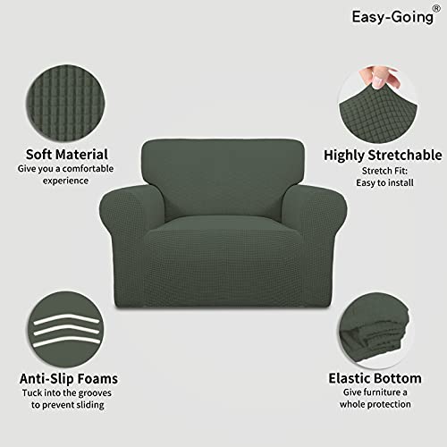 Image of Easy-Going Stretch Oversized Chair Sofa Slipcover 1-Piece Couch Sofa Cover Furniture Protector Soft with Elastic Bottom for Kids Spandex Jacquard Fabric Small Checks Olive Green