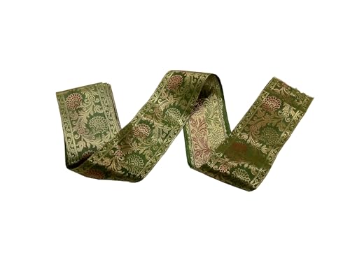 Image of Brocade Ethnic Work 9 Meter Laces and Borders Material for Dresses, Sarees, Lehenga, Suits, Blouses, Dupatta, chunri and Crafts (Olive Green)