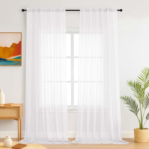 Simplebrand Weiße Transparente Vorhänge für das Schlafzimmer 150 x 229 cm 2 Paneele,...