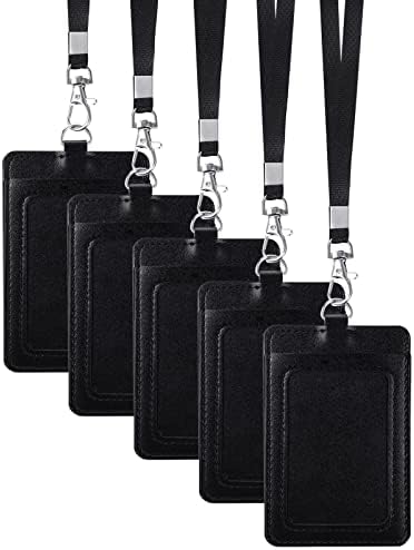 E&EY ID Badge Holder with Lanyard PU Leather Badge ID Card Holder Vertical (5)