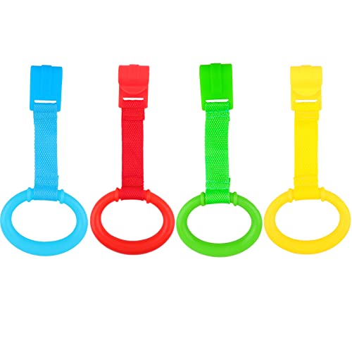 Image of KALAMANDA 4 PCS Baby Playpen Pull Up Rings, Pull Up Handles Standing Walker Crib Pull Rings for Toddler Kids Children Walking Training Tool(Yellow/Red/Blue/Green)