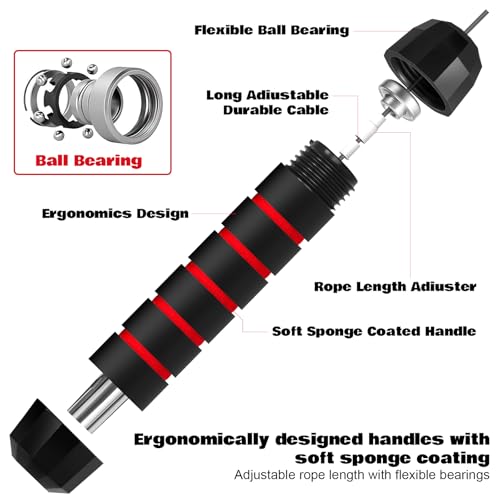 Image of Vinsot Weighted Cordless Jump Rope Ropeless Jump Rope 2 in 1 Adjustable Length Skipping with Ball and Soft Handles for Women Men Adult Fitness Workouts Exercise Training(Red)