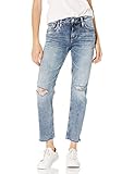 Silver Jeans Co. Women's Avery Curvy Fit High Rise Slim Leg Jeans, Destroyed Wash, 34W x 29L