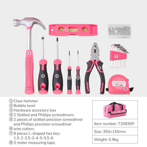 Kit de herramientas para el hogar de 18 piezas en color rosa miniatura 7
