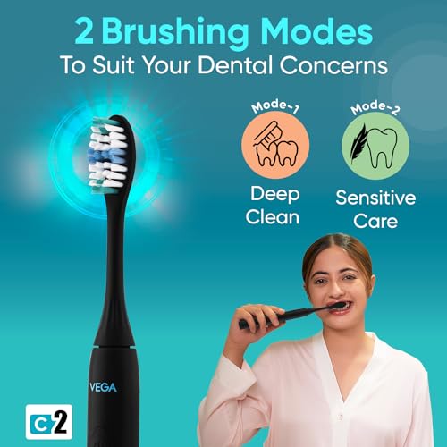 Vega CareOne C2 Electric Toothbrush Battery Operated with IPX7 Waterproof, 3 Brush Head, 2 Min Auto-Timer, 40000 Vibration/Min, 60 Days Battery... - Image 5
