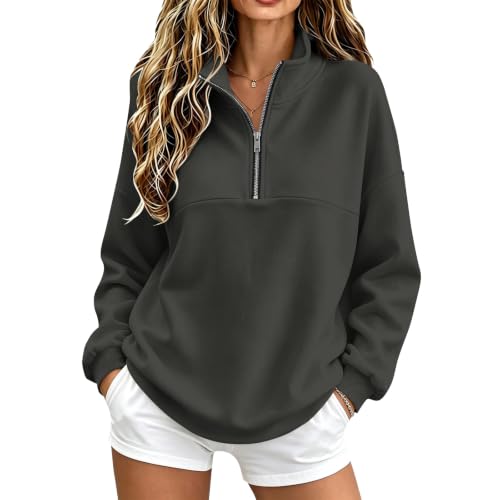 Quarter Zip Sweatshirt Women Loose Fit Fleece Lined Sweatshirt Sweat Shirt - image 1