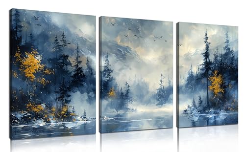 SIXTTART Forest Pictures Wall Art for Office - Modern Blue