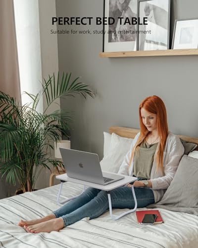 Image of ZEAPTAC Laptop Bed Desk, Foldable Lap Desk, Portable Laptop Stand, Lightweight & Mini Table for Breakfast /Picnic /Drawing /Couch /Floor - White