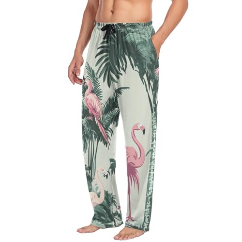 Palm Trees Flamingo Pajama Pants for Men Comfort Sleep Lounge Bottoms Straight-fit with Pockets S-XXL3