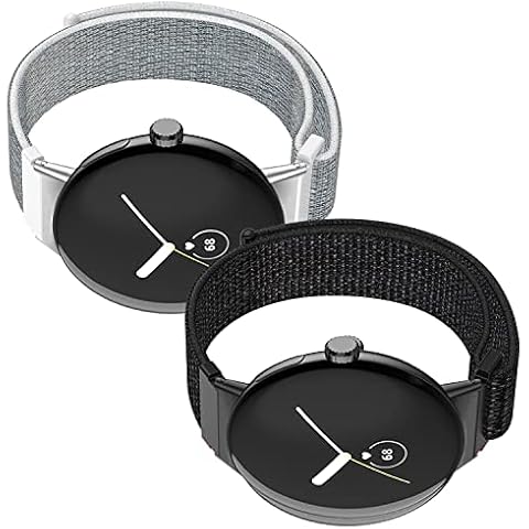 RobinEllis KUTEWEU Nylon Loop Straps Compatible with Google Pixel Watch Strap, Adjustable Soft Stretchy Sport Braided Replacement Wristband for Google Pixel Watch,Women Men (Black, White Grey) Cover