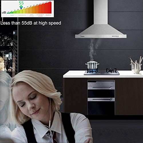 Tieasy Wall Mount Range Hood 30 inch with Ducted/Ductless Convertible Duct, Stainless Steel Chimney-Style Over Stove Vent Hood with LED Light, 3 Speed Exhaust Fan, 450 CFM - 3