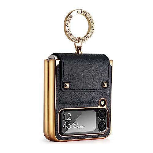 Coque cuir véritable Samsung Z Flip 4 idée cadeau luxe avec anneau