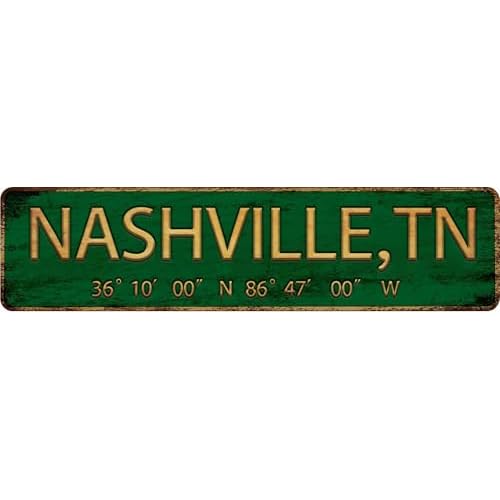 Vintage Metal Tin Sign NASHVILLE,TN 4”x16” inch, Street Sign for Home, Restaurant, Bar, Cafe, Garage – Retro Wall Decor Plaque