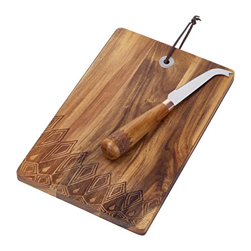 Wood Cheese Board and Knife Gift Box Set with Designer Style; Beautifully Engraved