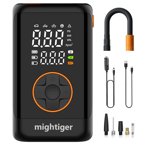 MIGHTIGER Tire Inflator Portable with Air Release Valve Mini Air Compressor Cordless with Cigarette Lighter with Digital Pressure Gauge can Preset Tire Pressure Auto Shut off SOS Light 150PSI for Cars