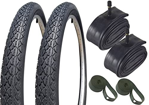 (Set of 2) - Bike Tire, 26" x 2.125 Cruiser Tire (Black Wall), Tube & Rim Strip Bundle