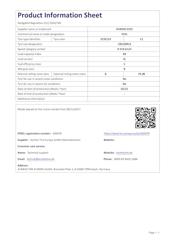 Kumho ES31 - 185/60R15 60H - Pneumatico Estivo - 3