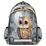 GzLeyigou Mochila de coruja noturna para meninos, meninas, crianças, mochila escolar, mochila escolar, feminina, masculina, casual, para estudantes, universitários, bolsas de viagem com coruja, Multi