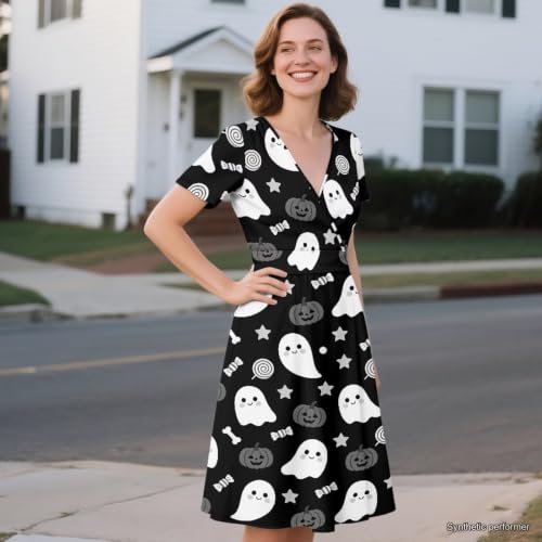 Image of Women's Summer Dresses Short Sleeve Formal Dresses with Pockets