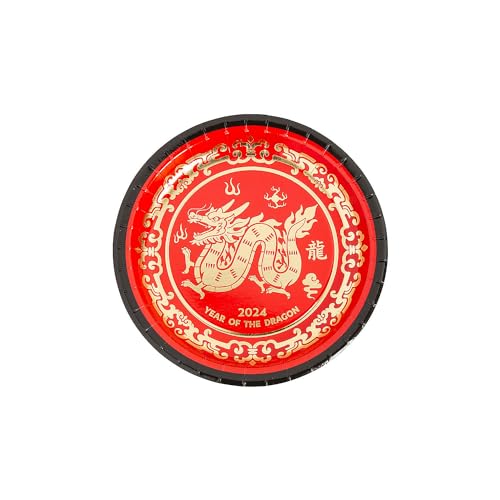 Fun Express 2024 Lunar New Year of the Dragon Paper Dessert Plates - 8 Count - Chinese New Year Tableware