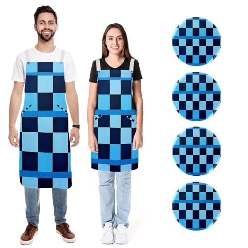 Tablier damier noir et bleu imperméable lot de 2 réglable