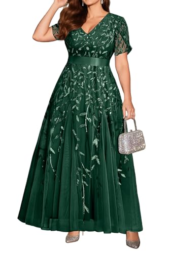 Image of Pinup Fashion Plus Size Formal Dresses - Evening Gowns Wedding Sequin Embroidery V-Neck Prom Long Dress