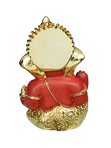 Image of eCraftIndia Golden And Red Polyresin Lord Ganesha Idol For Home, Temple, Office, Car Dashboard - Divine Home Decor For Ganesha Devotees- Gift For Family, Friends- Suitable For Ganesh Chaturthi, Diwali